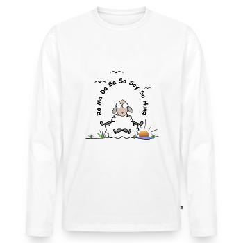 Schaf mit dem Mantra der Heilung - Männer Premium Bio Langarmshirt - Weiß - Vorne - Nico (187cm)