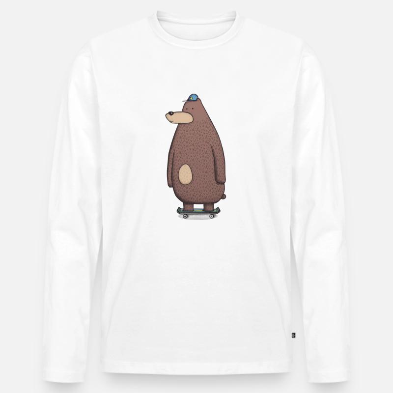 Skateboard Bär - Männer Premium Bio Langarmshirt - Weiß