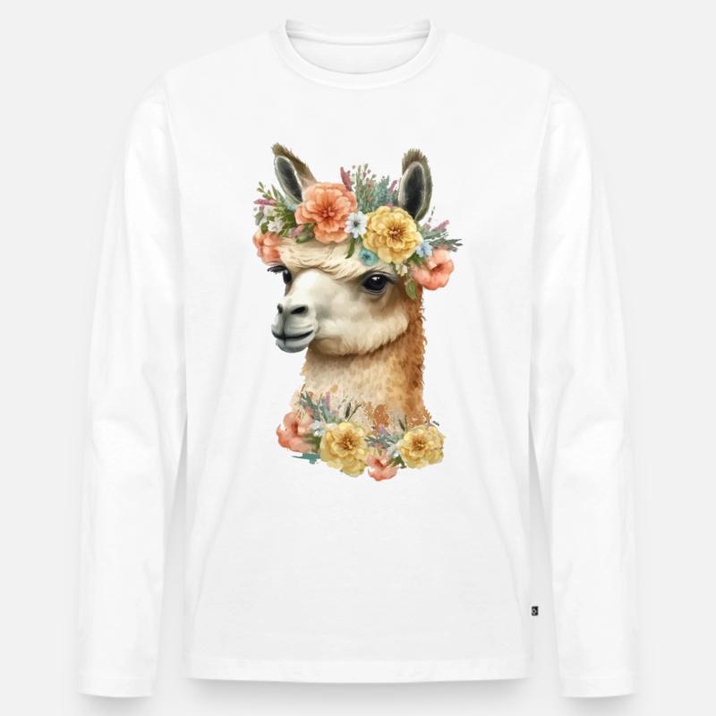 Süßes Lama - Männer Premium Bio Langarmshirt - Weiß