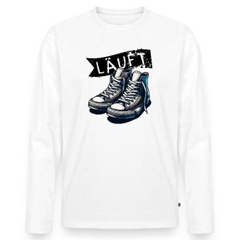 Laufen Motto mit Schuhe Sneaker Läuft - Männer Premium Bio Langarmshirt - Weiß - Vorne - Nico (187cm)