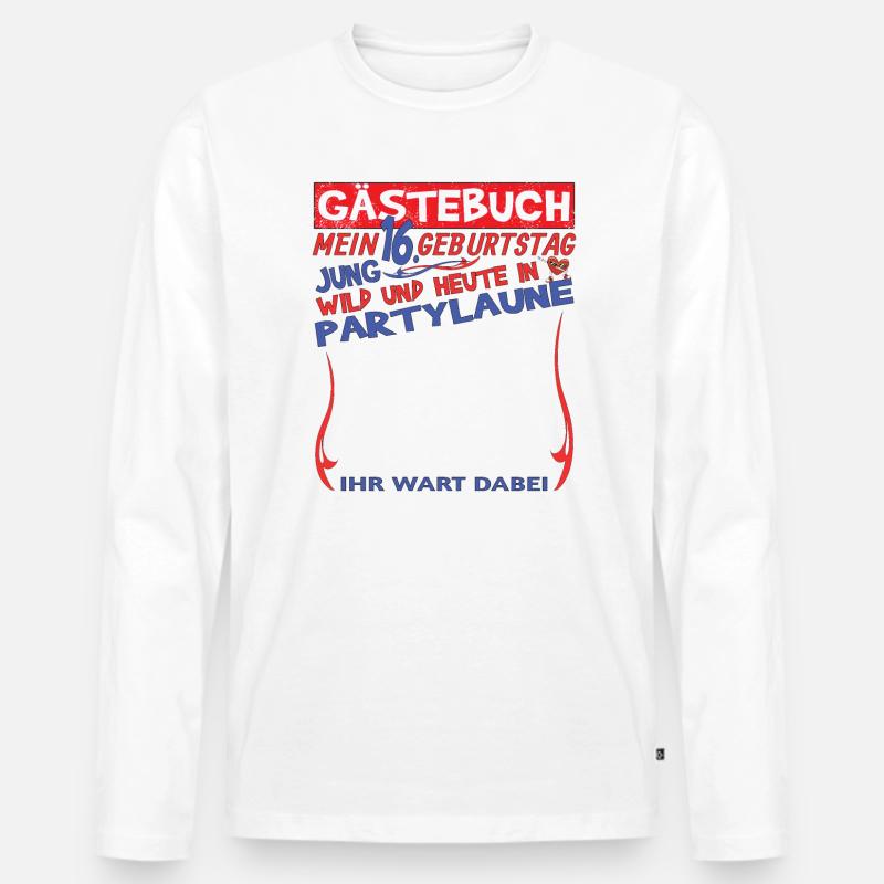16. Geburtstag Mädchen & Junge Gästebuch - Männer Premium Bio Langarmshirt - Weiß