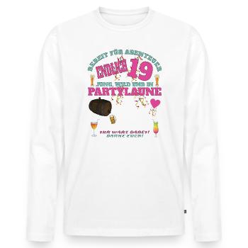 Livre d’or 19e anniversaire homme et femme - T-shirt manches longues Premium bio Homme - blanc - Devant - Nico (187cm)