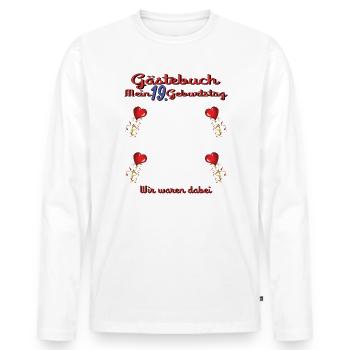 Livre d’or 19e anniversaire homme et femme - T-shirt manches longues Premium bio Homme - blanc - Devant - Nico (187cm)