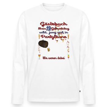 Livre d’or 19e anniversaire homme et femme - T-shirt manches longues Premium bio Homme - blanc - Devant - Nico (187cm)