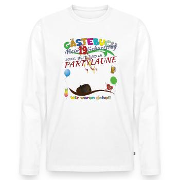 Livre d’or 19e anniversaire homme et femme - T-shirt manches longues Premium bio Homme - blanc - Devant - Nico (187cm)