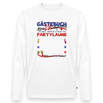Livre d’or 19e anniversaire homme et femme - T-shirt manches longues Premium bio Homme - blanc - Devant - Nico (187cm)