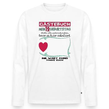 Livre d’or 19e anniversaire homme et femme - T-shirt manches longues Premium bio Homme - blanc - Devant - Nico (187cm)