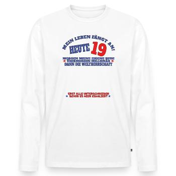 Livre d’or 19e anniversaire homme et femme - T-shirt manches longues Premium bio Homme - blanc - Devant - Nico (187cm)