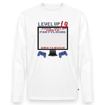 Livre d’or 19e anniversaire homme et femme - T-shirt manches longues Premium bio Homme - blanc - Devant - Nico (187cm)