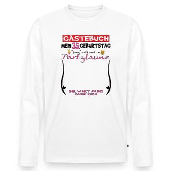 35. Geburtstag Mann und Frau Gästebuch - Männer Premium Bio Langarmshirt - Weiß - Vorne - Nico (187cm)