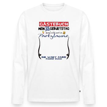 35. Geburtstag Mann und Frau Gästebuch - Männer Premium Bio Langarmshirt - Weiß - Vorne - Nico (187cm)