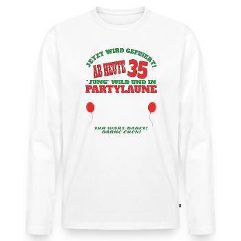 35. Geburtstag Mann und Frau Gästebuch - Männer Premium Bio Langarmshirt - Weiß - Vorne - Nico (187cm)