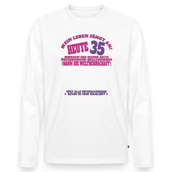 35. Geburtstag Mann und Frau Gästebuch - Männer Premium Bio Langarmshirt - Weiß - Vorne - Nico (187cm)
