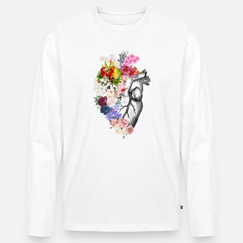 Menschliche Herzblumen - Männer Premium Bio Langarmshirt - Weiß