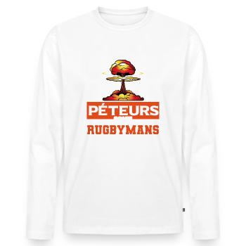 cadeau drôle gros péteur rugbyman rugby - T-shirt manches longues Premium bio Homme - blanc - Devant - Nico (187cm)