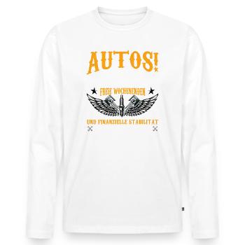 Autos, weil saubere Fingernägel, freie Wochen... - Männer Premium Bio Langarmshirt - Weiß - Vorne - Nico (187cm)