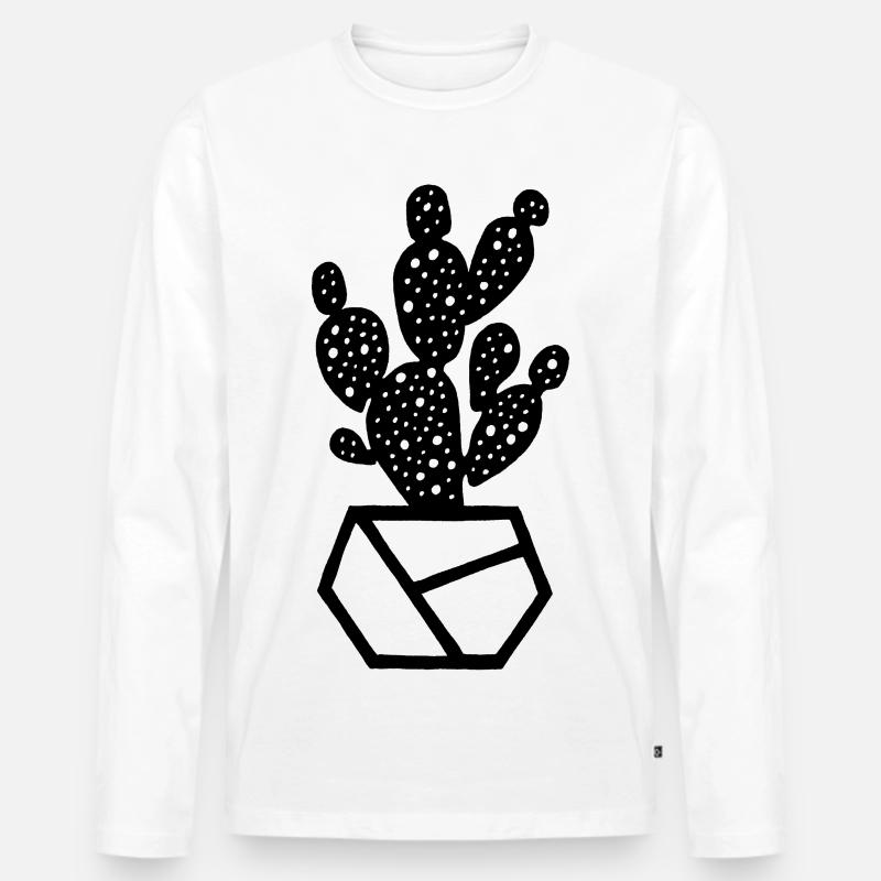 Schwarzer Kaktus - Männer Premium Bio Langarmshirt - Weiß