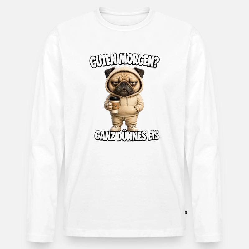 Lustiges Morgenmuffel Design mit Kaffee - Männer Premium Bio Langarmshirt - Weiß