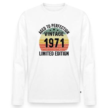 Aged To Perfection Vintage 1971 Limited Edition - Männer Premium Bio Langarmshirt - Weiß - Vorne - Nico (187cm)
