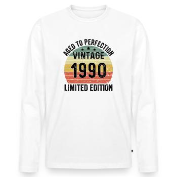 Vieilli à la perfection Vintage 1990 Edition Limitée - T-shirt manches longues Premium bio Homme - blanc - Devant - Nico (187cm)