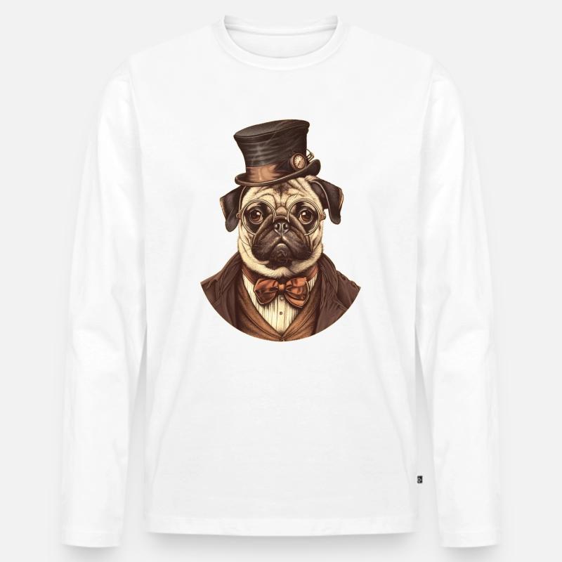 Steampunk Mops - Männer Premium Bio Langarmshirt - Weiß