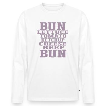 Burger Ingrédients Typographie Construction du cheeseburger - T-shirt manches longues Premium bio Homme - blanc - Devant - Nico (187cm)