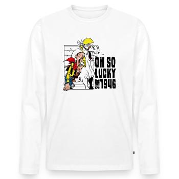 Lucky Luke Avec Jolly Jumper Oh So Lucky - T-shirt manches longues Premium bio Homme - blanc - Devant - Nico (187cm)