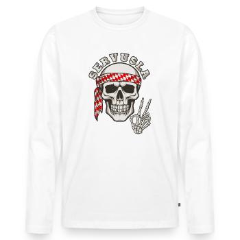 Fränkischer Totenkopf Servusla - Männer Premium Bio Langarmshirt - Weiß - Vorne - Nico (187cm)