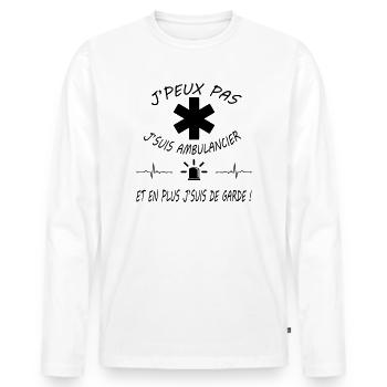 J'peux pas j'suis ambulancier - T-shirt manches longues Premium bio Homme - blanc - Devant - Nico (187cm)
