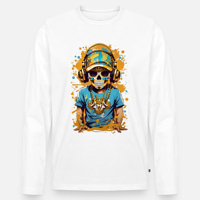 Goldene Zucker Schädel - Männer Premium Bio Langarmshirt - Weiß