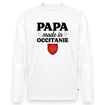 Papa Made In Occitanie - Homme Papa Occitan - T-shirt manches longues Premium bio Homme - blanc - Devant - Nico (187cm)