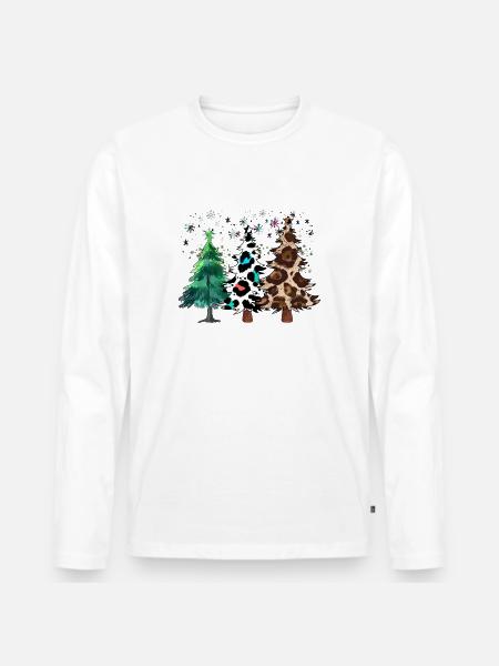 Weihnachtsbäume, Leoparden-Weihnachtsbäume, Winter - Männer Premium Bio Langarmshirt - Weiß