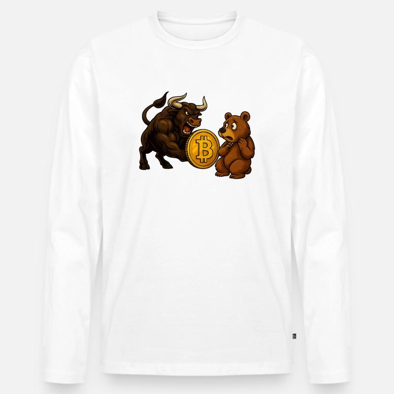 Bitcoin Bull vs. Bear - Männer Premium Bio Langarmshirt - Weiß