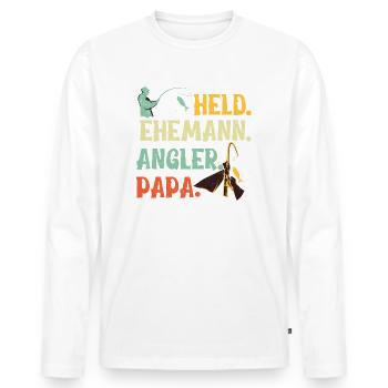Held. Ehemann. Angler. Papa. - Männer Premium Bio Langarmshirt - Weiß - Vorne - Nico (187cm)