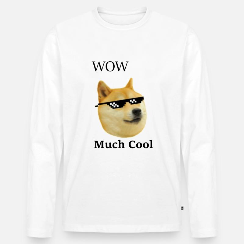 Doge Memeshirt Much cool - Männer Premium Bio Langarmshirt - Weiß