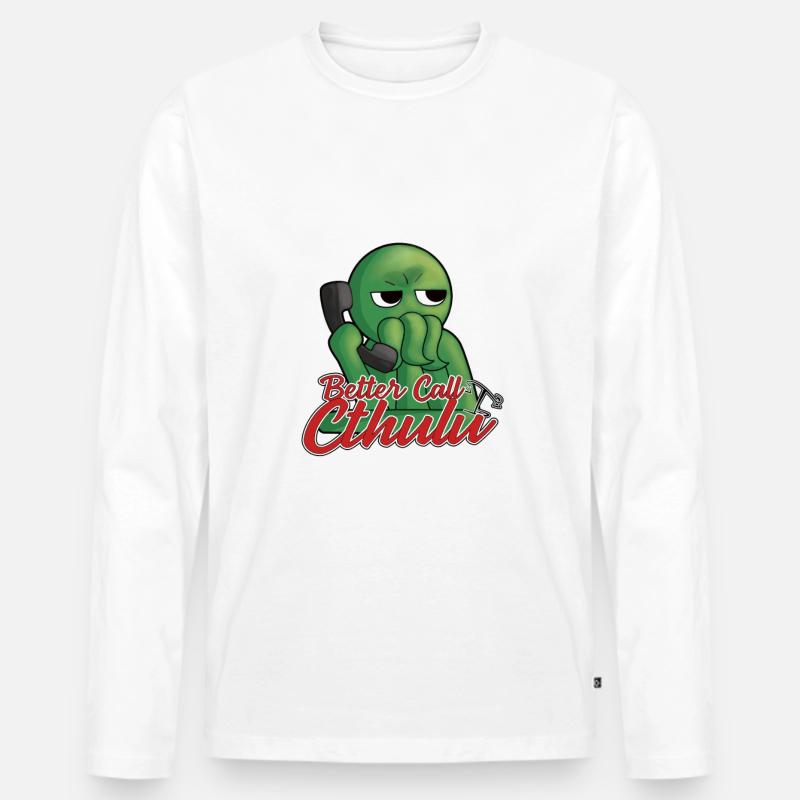 Ruf lieber Cthulu an - Männer Premium Bio Langarmshirt - Weiß