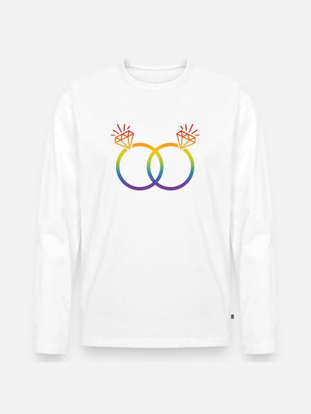 LGBT Wedding Rings Wedding Bachelor Party Couple Rainbow Diamond - Men's Premium Organic Long Sleeve Shirt - white