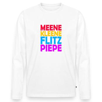 MEENE KLEENE FLITZPIEPE PRIDE - Männer Premium Bio Langarmshirt - Weiß - Vorne - Nico (187cm)