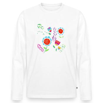 Skandinavisches Blumenmuster Flower Power Geschenk - Männer Premium Bio Langarmshirt - Weiß - Vorne - Nico (187cm)