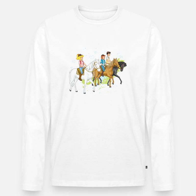 Bibi und Tina 'Freunde reiten aus' - Männer Premium Bio Langarmshirt - Weiß