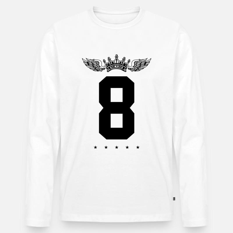 8 Zahl Krone - Männer Premium Bio Langarmshirt - Weiß