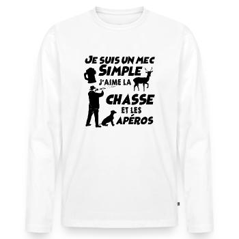 Chasse et apéro Le Plaisir Du Chasseur Sympa - T-shirt manches longues Premium bio Homme - blanc - Devant - Nico (187cm)