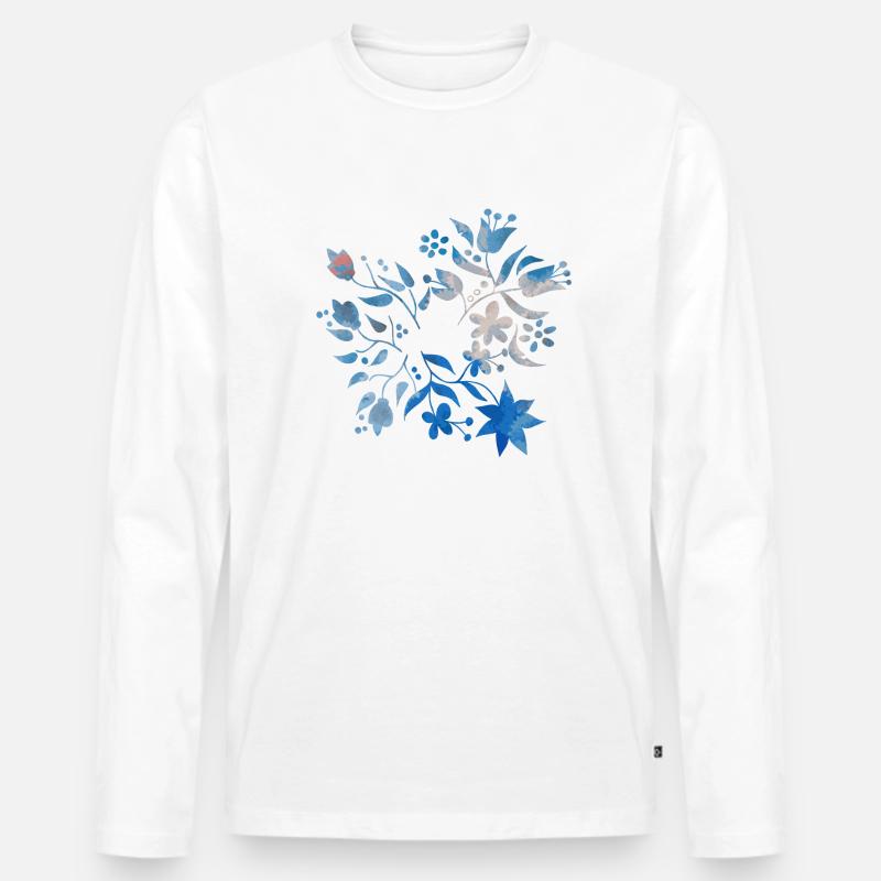Blumen und Blätter - Männer Premium Bio Langarmshirt - Weiß