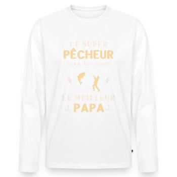 Meilleur Super Papa Pêcheur Pêche Humour - T-shirt manches longues Premium bio Homme - blanc - Devant - Nico (187cm)