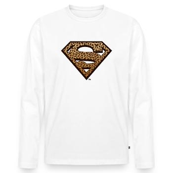 Superman Leoprint Logo - Men's Premium Organic Long Sleeve Shirt - white - Front - Nico (187cm)
