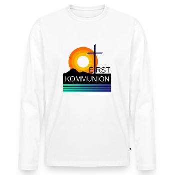 Première Communion avec le Soleil et la Croix - T-shirt manches longues Premium bio Homme - blanc - Devant - Nico (187cm)