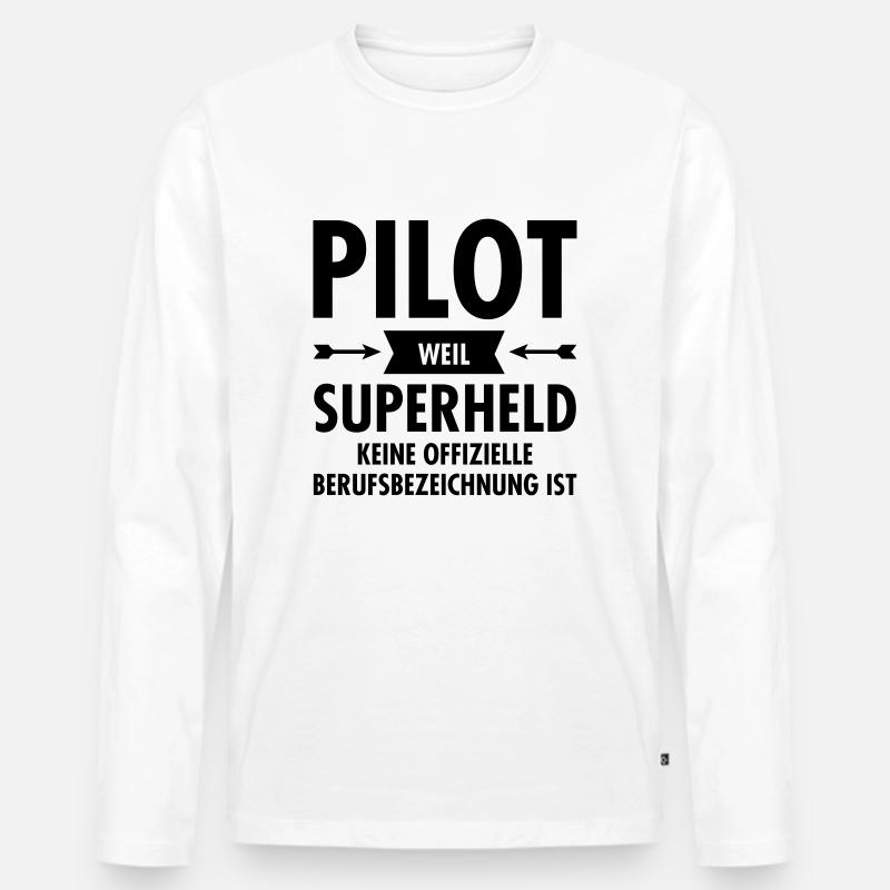 Pilot - Superheld - Männer Premium Bio Langarmshirt - Weiß