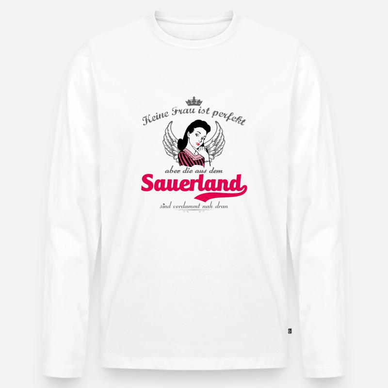 Frau perfekt Sauerland - Männer Premium Bio Langarmshirt - Weiß