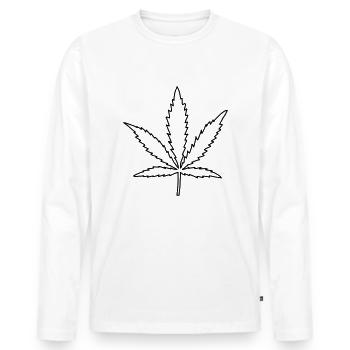 Minimalistisches Hanfblatt - Männer Premium Bio Langarmshirt - Weiß - Vorne - Nico (187cm)