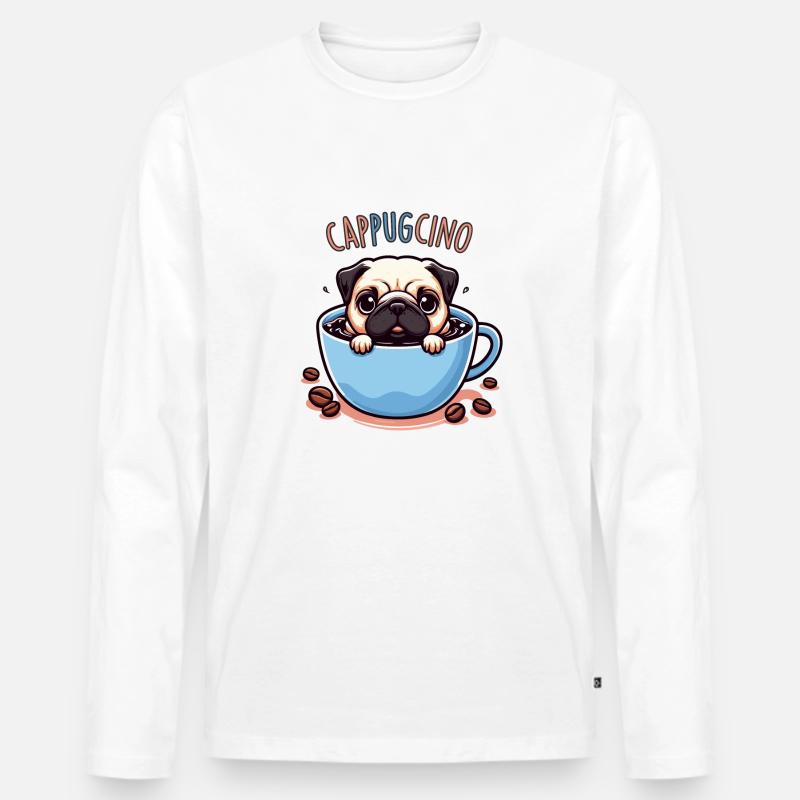 PUG CAPPUCCINO - Männer Premium Bio Langarmshirt - Weiß